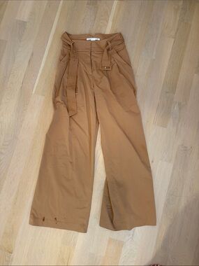 Veronica Beard High-Waist Paperbag Belted Wide-Leg Pants - Camel
